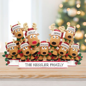 Personalized Reindeer Family Of 9 Tabletop Christmas Ornament