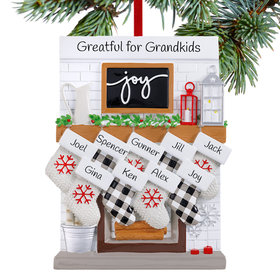 Personalized Fireplace Mantle Family Of 9 Grandparents Christmas Ornament