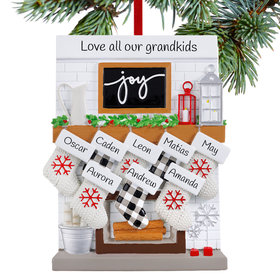 Personalized Fireplace Mantle Family Of 8 Grandparents Christmas Ornament