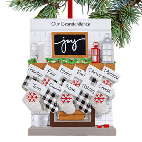 Personalized Fireplace Mantle Family Of 11 Grandparents Christmas Ornament