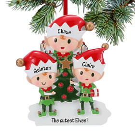 Personalized Elves Family Of 3 Christmas Ornament
