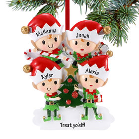 Personalized Elves Family Of 4 Christmas Ornament
