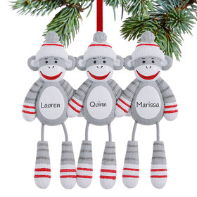 Personalized Sock Monkey Family Of 3 Christmas Ornament