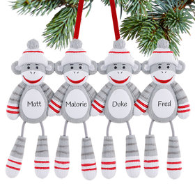 Personalized Sock Monkey Family Of 4 Christmas Ornament