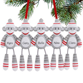 Personalized Sock Monkey Family Of 5 Christmas Ornament