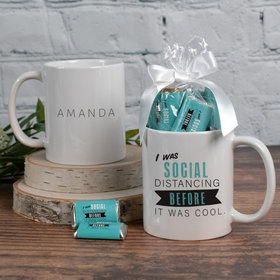 Personalized Social Distancing 11oz Mug with approx. 24 Wrapped Hershey's Miniatures