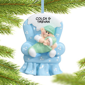 Personalized Big Brother with Baby in Blue Armchair Christmas Ornament