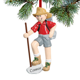 Personalized Male Hiker with Walking Stick Christmas Ornament