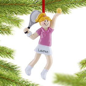 Personalized Tennis Girl Serving An Ace Christmas Ornament