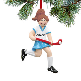 Personalized Field Hockey Girl Running on the Field Christmas Ornament