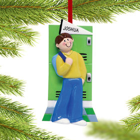 Personalized Teen Boy at His Locker Christmas Ornament