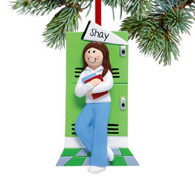 Personalized Teen Girl at Her Locker Christmas Ornament