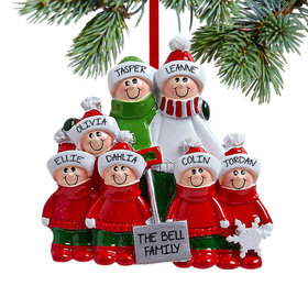 Personalized Snow Shovel Family of 7 (Red and Green) Christmas Ornament
