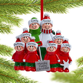 Personalized Snow Shovel Family of 8 (Red and Green) Christmas Ornament