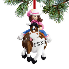 Personalized Cowgirl on a Horse Christmas Ornament