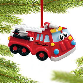 Personalized Fire Engine with Eyes Christmas Ornament