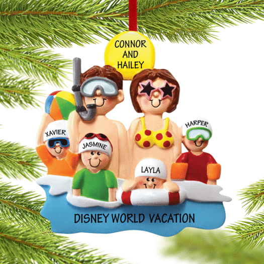 Personalized Day at the Beach Family of 6 Christmas Ornament