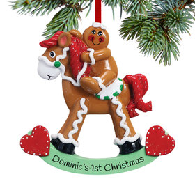 Personalized Gingerbread Child on Rocking Horse Christmas Ornament