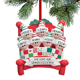 Bed Family of 7 Grandparents Christmas Ornament
