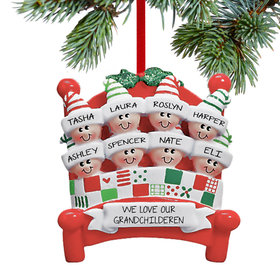 Bed Family of 8 Grandparents Christmas Ornament