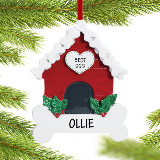 Personalized Dog Bone Doghouse Christmas Ornament