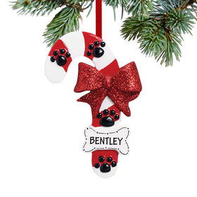 Personalized Dog Candy Cane with Bone Christmas Ornament