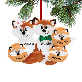 Personalized Fox Family of 5 Christmas Ornament