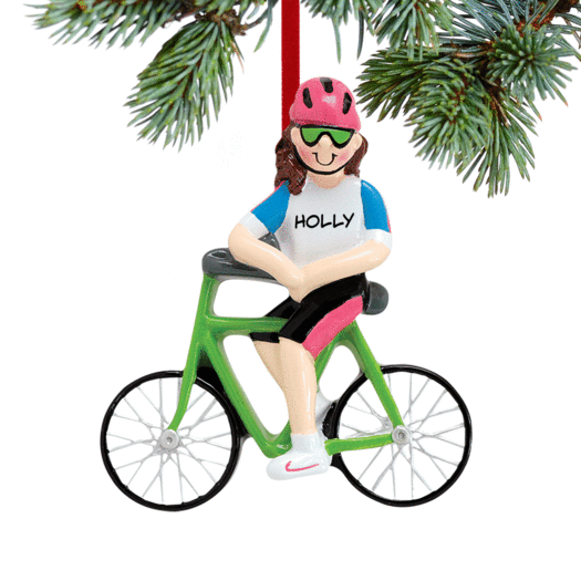 Personalized Cyclist Girl Christmas Ornament