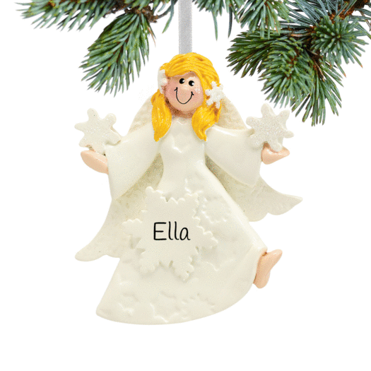 Personalized Glitter Snowflake Angel Christmas Ornament