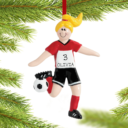 Personalized Soccer Girl Black Shorts Christmas Ornament