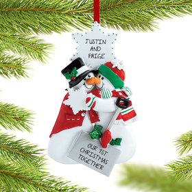 Personalized Snowman Nose Kisses Couple Christmas Ornament