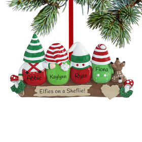 Personalized Idle Elves Family of 4 Christmas Ornament