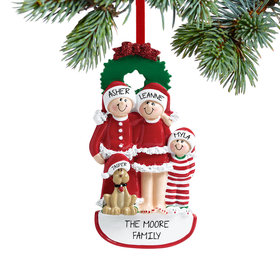 Personalized Christmas Eve Family of 3 with Dog Christmas Ornament