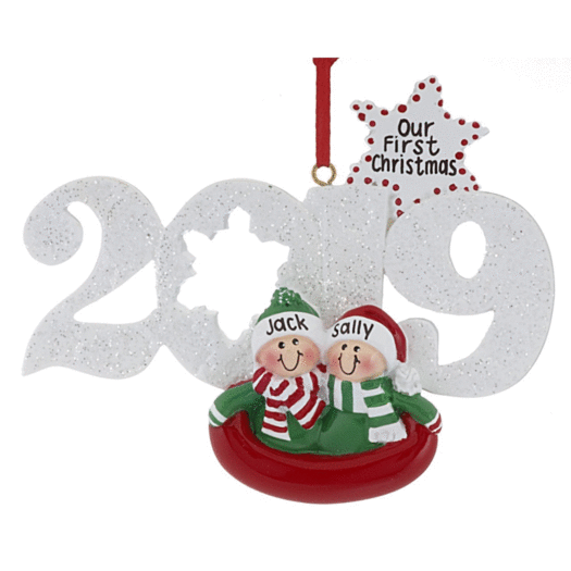 Personalized 2019 Couple in a Sled Christmas Ornament