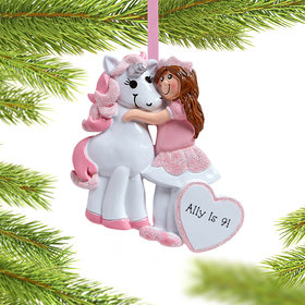 Personalized Birthday Girl with Unicorn Christmas Ornament