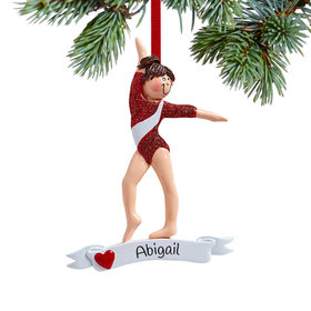 Personalized Gymnast in Red Leotard Christmas Ornament