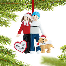 Personalized Siblings with Dog Christmas Ornament