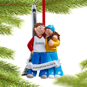 Personalized Couple Visiting Eiffel Tower Christmas Ornament