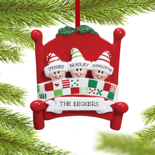 Personalized Bed Family 3 Christmas Ornament