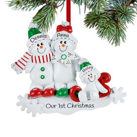 Personalized Snow Family Sled 3 Christmas Ornament