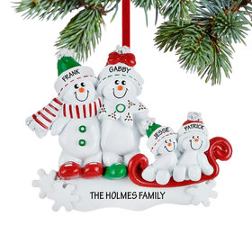 Personalized Snow Family Sled 4 Christmas Ornament