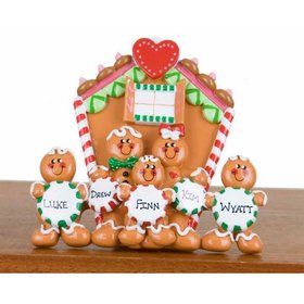 Personalized Family of 5 Gingerbread House Tabletop Ornament