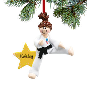 Personalized Karate Kicking Girl Christmas Ornament