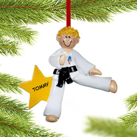 Personalized Karate Kicking Boy Christmas Ornament