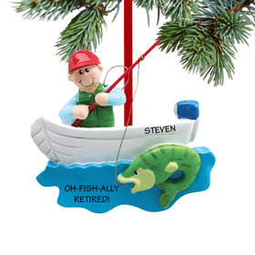 Personalized Fisherman in Boat Retirement Christmas Ornament