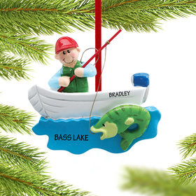 Personalized Fisherman in Boat Christmas Ornament