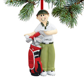 Personalized Male Golfer with Golf Bag Christmas Ornament