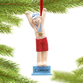 Personalized Swimmer or Diver Boy Christmas Ornament