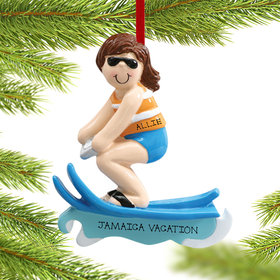 Personalized Waterskier Girl Being Pulled Behind A Boat Christmas Ornament