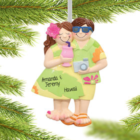 Personalized Tropical Tourist Couple Christmas Ornament